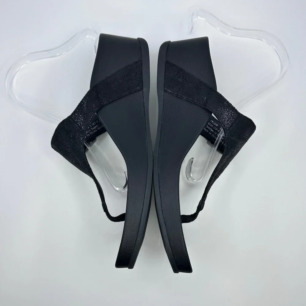 Aetrex Kate Thong Wedge Sandals Womens US 9.5 EUR 40 Black Arch Support Orthotic